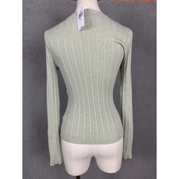 Hooked Up Ribbed Sage Green Sweater M Fine G Swtr Long Sleeve Button Cuffs Fitte - Picture 4 of 8